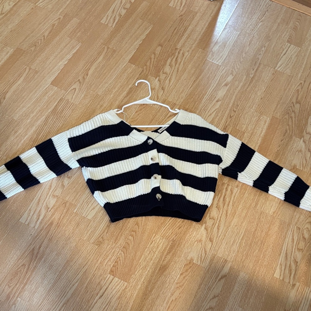 moon & madison Navy and White Striped Cardigan